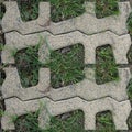 Seamles pattern of concrete road tile on the green grass path Royalty Free Stock Photo