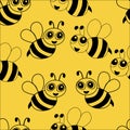 Seamles pattern of cute cartoon wasps on a yellow background. For the design of wallpaper, wrapping paper, prints for