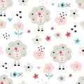 Seamles pattern with cute sheep and flowers Royalty Free Stock Photo