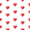 Seamles pattern with red origami hearts on white background. Vector illustration Royalty Free Stock Photo