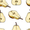 Seamles pattern vector hand made sketch illustration of engraving pear Royalty Free Stock Photo