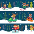 Seamles pattern winter fun with animals Royalty Free Stock Photo