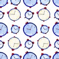 Seamles watercolor pattern of watches on white background