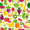 Fruits and vegetables seamless pattern. Organic and healthy food. Flat style, vector illustration. Royalty Free Stock Photo