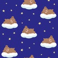 Baby Bear Sleeping On The Cloud With Starry Night Background Royalty Free Stock Photo