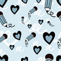 Cute heart pencil doodle pattern seamless