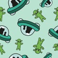 Cute cartoon aliens monster space galaxy doodle pattern