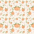 Cute hand drawn with sweet peach pastel fruit seamless pattern.peaches character