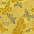 Seamless Abstract Art Pattern Of Tropical Butterflies In Yellow Tones