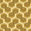 Seamless abstract background with hexagonal element, 3d optical art illusion in gold design Royalty Free Stock Photo