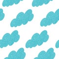 Seamless abstract background with isometric doodle curly blue clouds on white Royalty Free Stock Photo