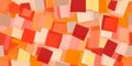 A seamless abstract background of overlapping rectangular blocks in vibrant orange, red, and peach
