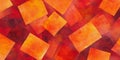 A seamless abstract background of overlapping rectangular blocks in vibrant orange, red, and peach