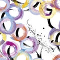 Seamless abstract background pattern, with circles, swirls, stripes, paint strokes and splashes