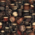 AI-Generated Seamless Abstract Background Tile With A Music Theme of Percussion Instruments -