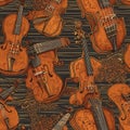 Illustration Seamless Abstract Background Tile With A Music Theme of Violins - Generative AI Royalty Free Stock Photo