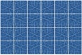 Seamless abstract Blue pattern ceramic tile texture on white wall background.