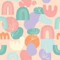 Seamless Abstract Boho Pattern Organic Shapes Rainbows Pastel Colors Background Royalty Free Stock Photo