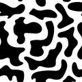 Seamless abstract cow pattern. Simple vector texture - white background with black shapeless spots, dalmatian print Royalty Free Stock Photo