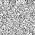 Seamless abstract doodle curly pattern. Hand drawing vector illustration. Repeating monochrome endless texture
