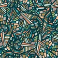 Seamless abstract doodle pattern. Multicolor graphical background. Vector illustration