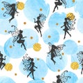 Seamless abstract fairy pattern with blue circles