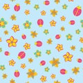 Seamless abstract floral color spring pattern on blue background