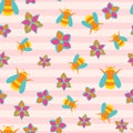 Seamless abstract floral color spring pattern on pink background