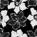 Seamless abstract floral motif. Monochrome flower patchwork background.