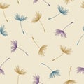 Seamless abstract floral pattern of dandelion flying seeds in pastel colors on beige background. Vintage retro style Royalty Free Stock Photo