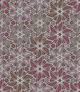 Seamless abstract floral pattern. Stylized Pink and red flowers with black edges on a white background. Vector illustration. Royalty Free Stock Photo