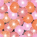 Seamless abstract flowers vector pattern. Bold florals red orange pink white Scandinavian flat style repeating