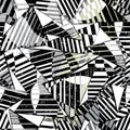 Seamless abstract geometric background pattern, with triangles, lines, paint strokes and splashes, black and white Royalty Free Stock Photo