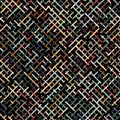 Seamless abstract geometric pattern with diagonal multicolored irregular strokes on a black background. Vector image. Royalty Free Stock Photo