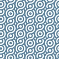 Seamless geometric pattern of blue concentric circles on a white background. Striped texture. Composition of braided wavy lines.