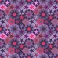 Seamless abstract geometric pattern in a traditional islamic stars design in shades of purple color. Vector illustration.