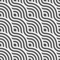 Seamless Abstract Graphic Curved Array Pattern. Repeat Ornate Vector Curly Decoration Texture. Continuous Retro Optical Wallpaper