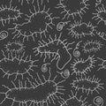 Seamless abstract gray background with the image of figures similar to viruses or microbes.
