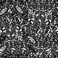 Seamless abstract hand-drawn leaves pattern. Black and white.