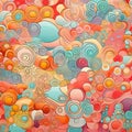 Seamless abstract hand-drawn pattern, waves and circles. Colorful background Royalty Free Stock Photo