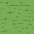 Seamless abstract hand drawn pattern with waves and leaves, green color, vector Royalty Free Stock Photo