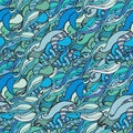 Seamless abstract hand-drawn waves pattern