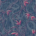 seamless abstract leaves pattern on denim textures Royalty Free Stock Photo