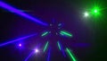 Seamless abstract motion changing colorful light shining sparking glowing and shooting beams element in disco or nightclub dance m