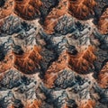 Aerial view of blue and orange mountains. AI generative illustration