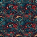 Animal mystery eyes on blue background. AI generative illustration