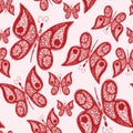Seamless abstract pattern background with flying hand drawn butterflies. Vector illustration. Design for textile