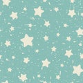 Seamless abstract pattern with beige soft tiny stars. Grunge star turquoise background