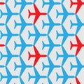 Seamless abstract pattern of blue and red aircraft silhouettes