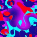 Seamless abstract pattern of blurry colored lines and spots. Blue, red, pink on a turquoise.